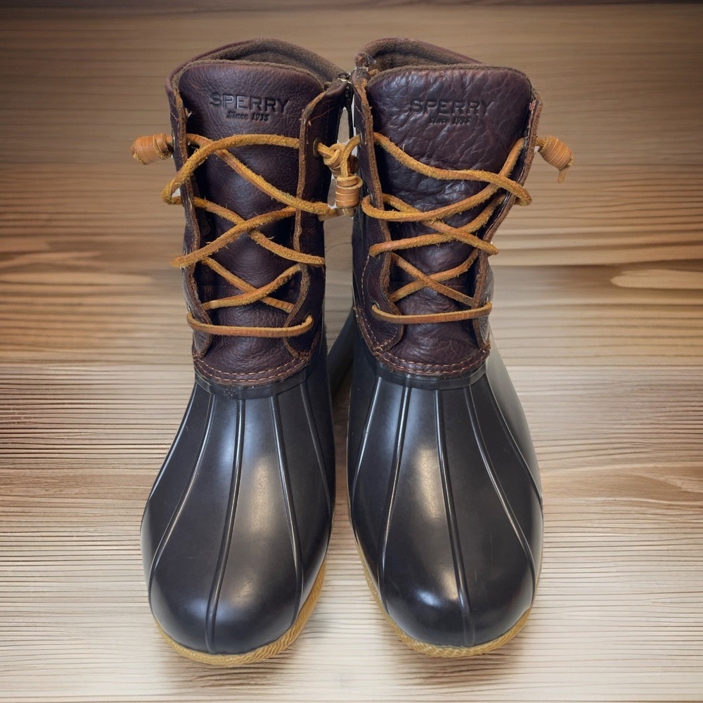 Sperry Top Sider Womens Saltwater Brown Black Rainboots Size 10 Duck Boots